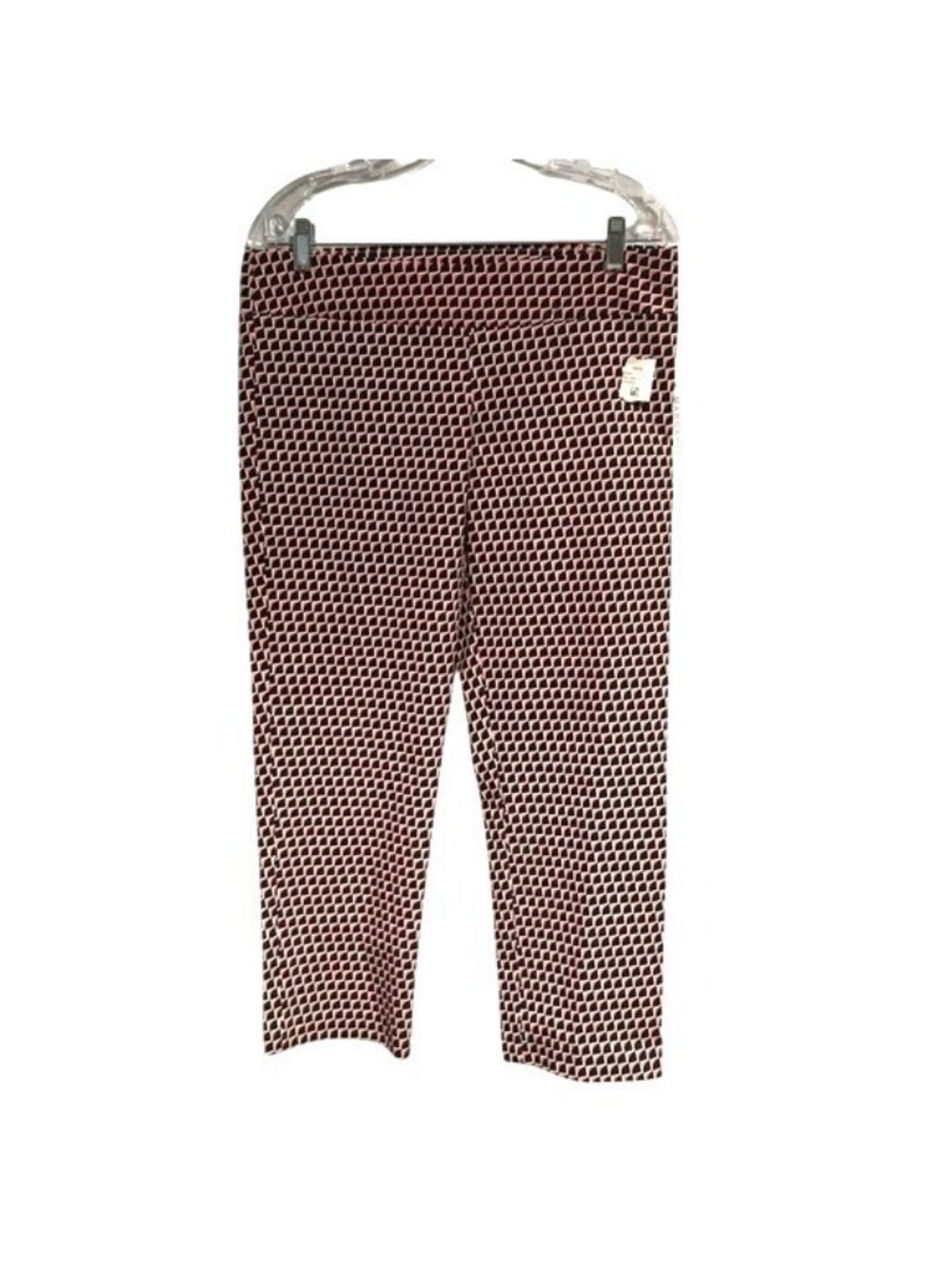 Margaret M Slimming Parts Womens Leggings Black/Coral Geometric Print Size L NWO